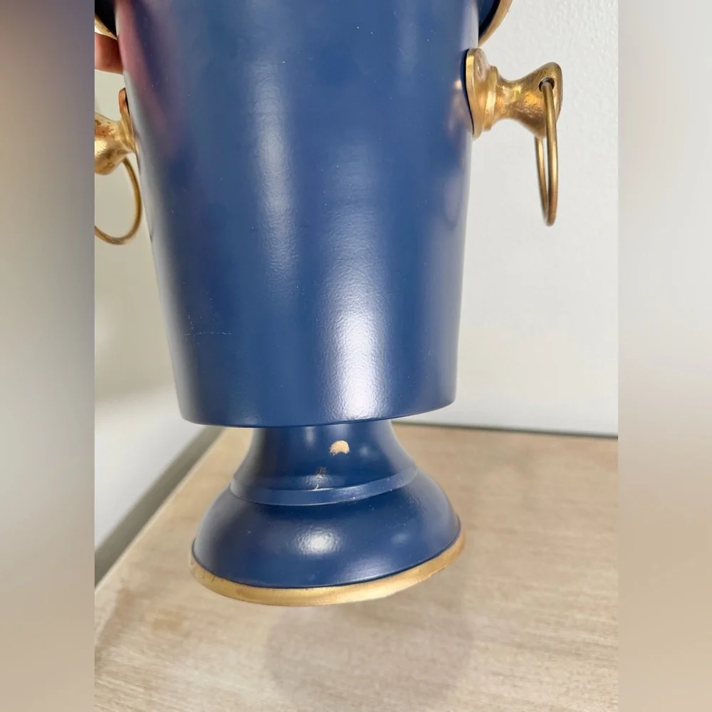 Jaye’s Studio Ice Bucket Colorblock Navy Blue Gold Handle Heavy Base Luxury Home